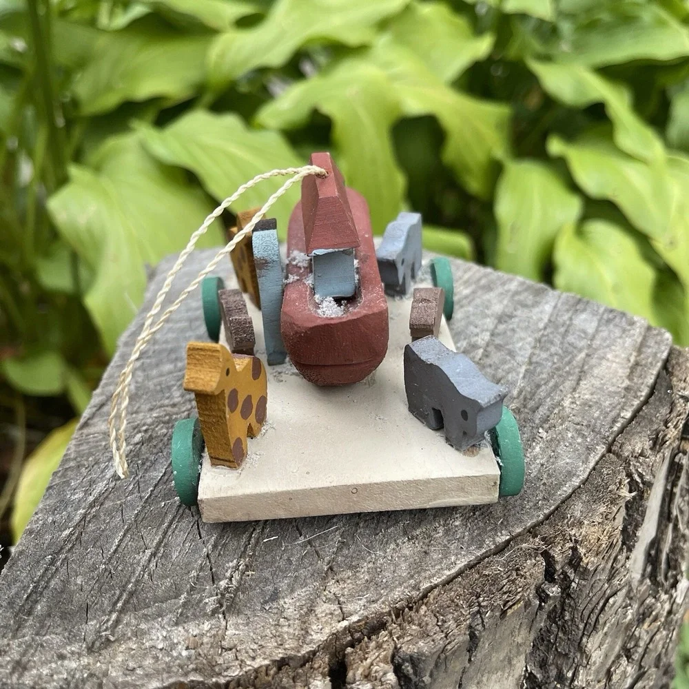 Handmade‎ Midwest Cannon Wood Wooden Noah's Ark with Animals Christmas Ornament